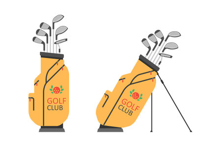 Golf bag with clubs. Golfer sports equipment. flat styleのイラスト素材