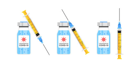 Vaccine and syringe injection. Medicine infectious concept. flat styleのイラスト素材