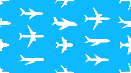 Seamless texture with Airplanes. isolated on blue backgroundのイラスト素材