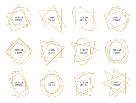 Gold geometric frames, Decorative lines borders for branding, logo, card, invitationのイラスト素材