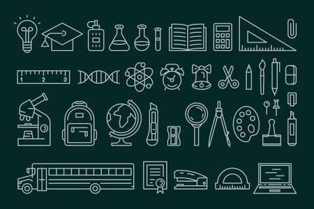 School tools icons. Education, science concept. Office Supplies. Set of business and office iconsのイラスト素材