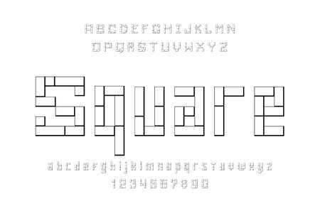 Square Font, Alphabet, letters and numbers. flat style. isolated on white backgroundのイラスト素材
