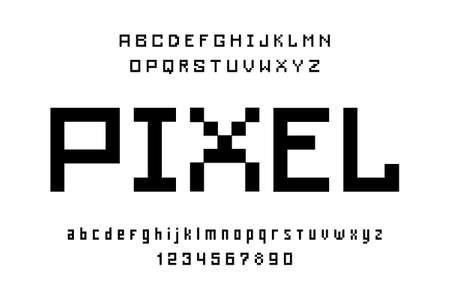 Pixel Font, Alphabet, letters and numbers. flat style. isolated on white backgroundのイラスト素材