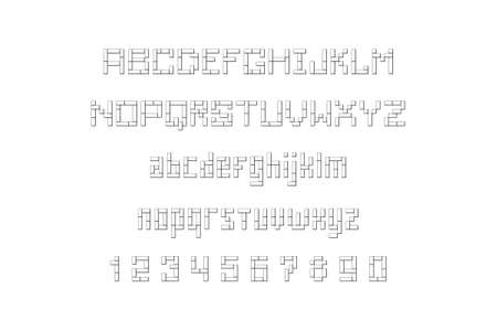 Square Font, Alphabet, letters and numbers. flat style. isolated on white backgroundのイラスト素材