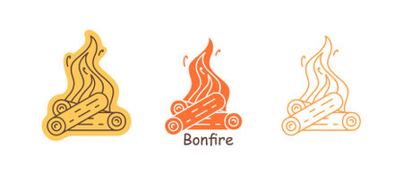 Burning bonfire with wood. Fire wood and campfire icon. flat styleのイラスト素材