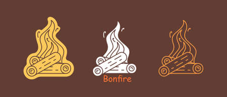 Burning bonfire with wood. Fire wood and campfire icon. flat styleのイラスト素材