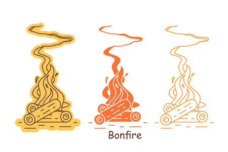 Burning bonfire with wood. Fire wood and campfire icon. flat styleのイラスト素材