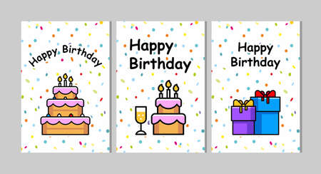 Set of birthday greeting cards design. flat styleのイラスト素材