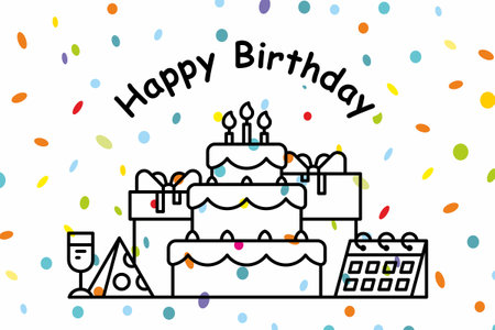 Happy birthday background with cake. flat styleのイラスト素材