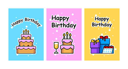 Set of birthday greeting cards design. flat styleのイラスト素材