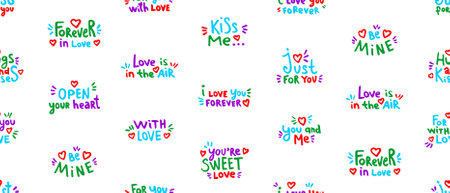 Seamless pattern with Happy Valentines Day. flat style. Typography setのイラスト素材