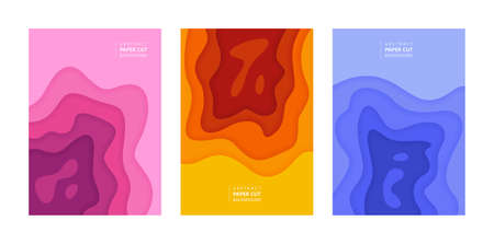 Abstract paper cut background. Vertical banners set A4. color gradient layers. flat styleのイラスト素材