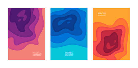 Abstract paper cut background. Vertical banners set A4. color gradient layers. flat styleのイラスト素材