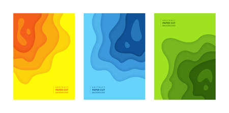 Abstract paper cut background. Vertical banners set A4. color gradient layers. flat styleのイラスト素材