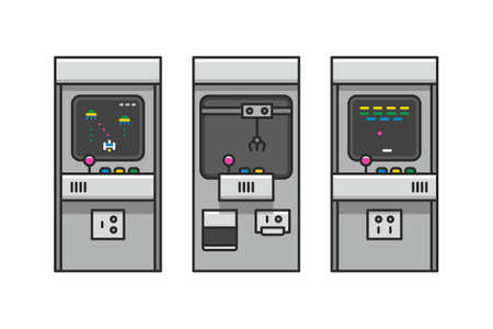 Game Machines Collection. Vintage arcade game machine. Old video game play iconのイラスト素材