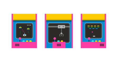 Game Machines Collection. Vintage arcade game machine. Old video game play iconのイラスト素材