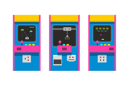 Game Machines Collection. Vintage arcade game machine. Old video game play iconのイラスト素材