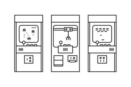 Game Machines Collection. Vintage arcade game machine. Old video game play iconのイラスト素材