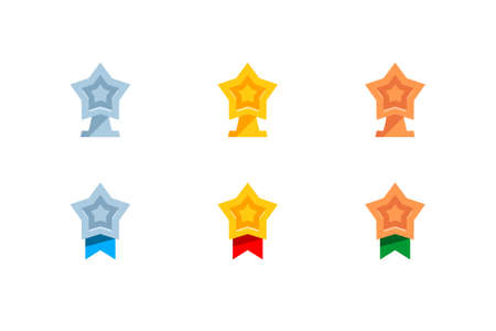 Gold, Silver and Bronze Medal. Winner Medal with star. Prize champion. Flat styleのイラスト素材