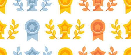 Seamless pattern with  trophy cups. Set of medals and trophy awards. Prize champion. Flat styleのイラスト素材