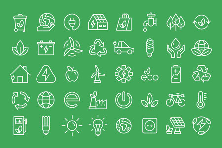 Ecology icons set. Nature icon. Eco green icons. Thin line icon setのイラスト素材