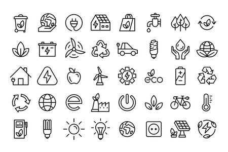Ecology icons set. Nature icon. Eco green icons. Thin line icon setのイラスト素材
