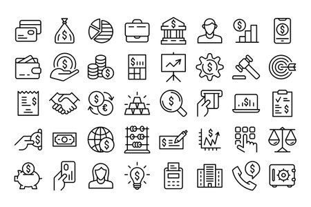 Business and Finance icons set. Minimal thin line web icon set. Outline icons collection. Vector illustrationのイラスト素材