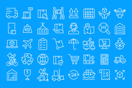 Delivery icons. Delivery line icons set. Shipping icon collection. Minimal thin line web icon set. Outline icons collectionのイラスト素材