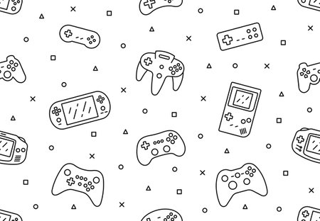 Seamless pattern with Video Games Joysticks. Game Console. Gamepad. Flat styleのイラスト素材