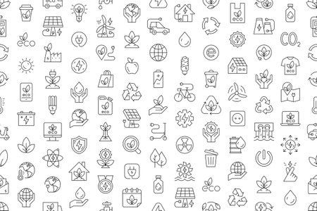 Seamless pattern with Ecology icons. Nature icon. Eco green icons. Thin line icon setのイラスト素材