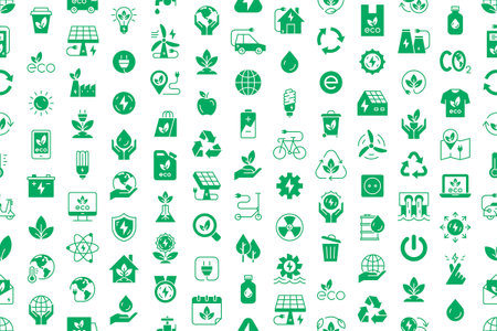 Seamless pattern with Ecology icons. Nature icon. Eco green icons. Thin line icon setのイラスト素材