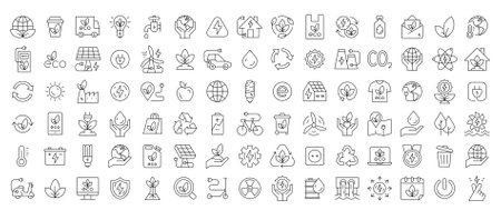 Ecology icons set. Nature icon. Eco green icons. Thin line icon setのイラスト素材