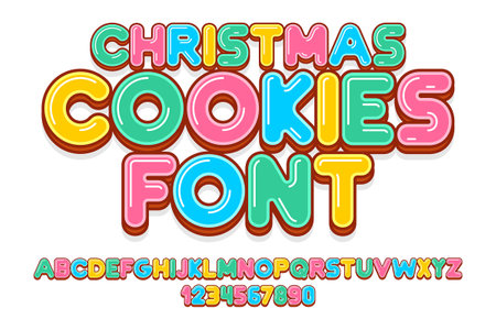 Christmas Cookie font, alphabet. Letters and numbers. flat styleのイラスト素材