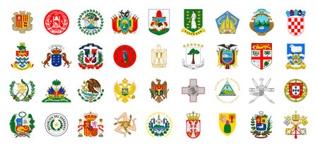 Coat of arms big set. National emblem design. White isolated backgroundのイラスト素材