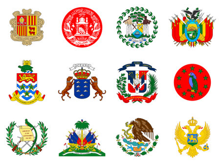 Coat of arms set. National emblem design. White isolated backgroundのイラスト素材