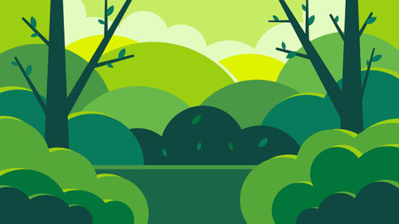 Forest trees background. Glade in the thicket. Beautiful green summer landscape. Flat designのイラスト素材