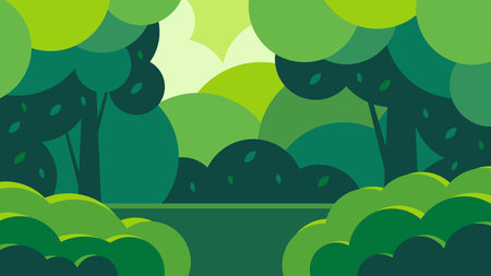Forest trees background. Glade in the thicket. Beautiful green summer landscape. Flat designのイラスト素材