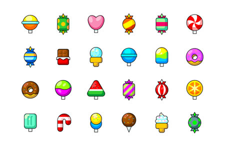 Candy icons. Flat element design. Linear style. Modern vector illustrationのイラスト素材