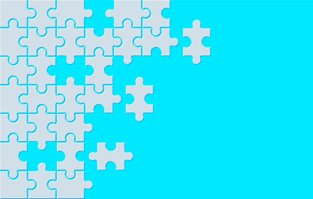 White Details of puzzle on Blue background. Abstract puzzle background with text place for design. Flat styleのイラスト素材