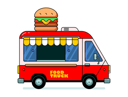 Food Truck. Fast food truck city car. Street food truck. Side viewのイラスト素材