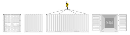 Cargo container set. Logistics and Transportation Concept. Side, front, back view. Flat style