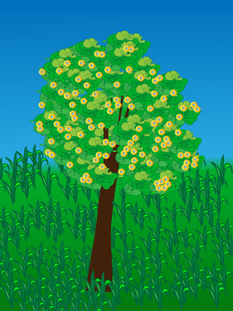 Lonely tree with yellow flowersのイラスト素材