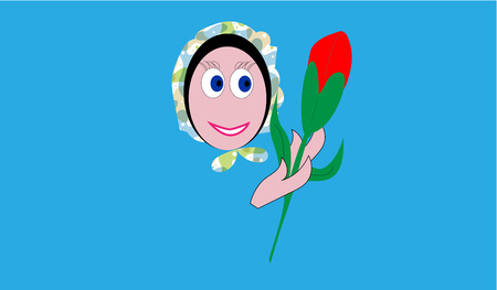 The woman in a cap grown admires her flowerのイラスト素材