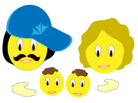 dad mum and two baby twinsのイラスト素材