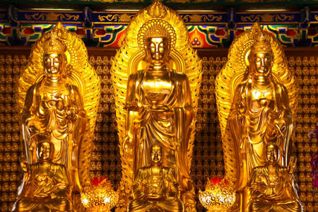 Six golden holy sculptures with beautiful backgroundの写真素材