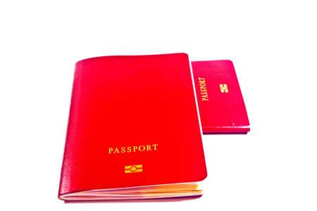 Red passport with white backgroundの写真素材