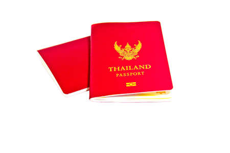 Red passport with white backgroundの写真素材