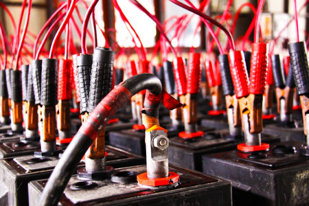 Group of batteries are charging の写真素材