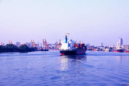 Loading ship is coming to Thai seaport.の写真素材