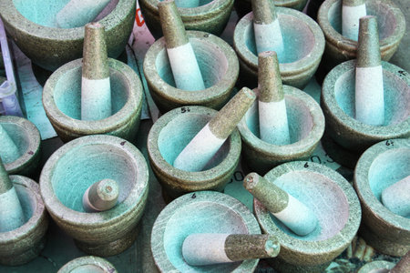 The newly made granite mortars and pestles in Thailandの写真素材